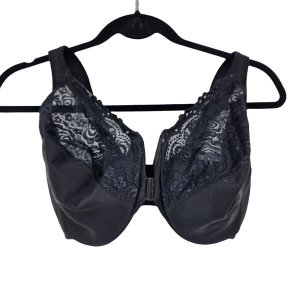 Glamorise Black WonderWire Front Closure Underwire Full Coverage Bra Size 38H - Picture 2 of 5